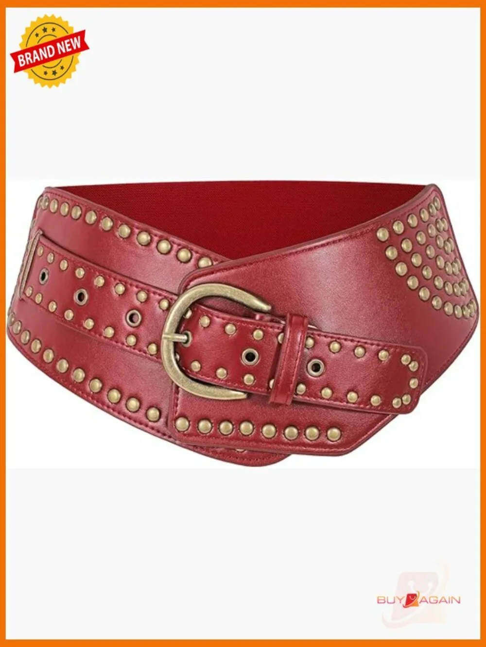 Vintage Wide Elastic Belt with Studs and Metal Buckle